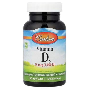 Carlson, 維生素 D3，25 微克（1,000 國際單位），100 粒軟凝膠