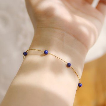 天然青金石手鏈女款少白少金事業石14k包金不褪色可佩戴洗澡原創