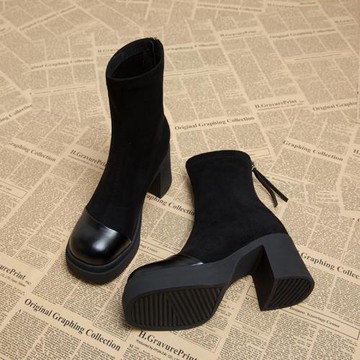 歐貨春秋高跟短靴女2025新款小個子顯高秋冬瘦瘦配裙子厚底馬丁靴