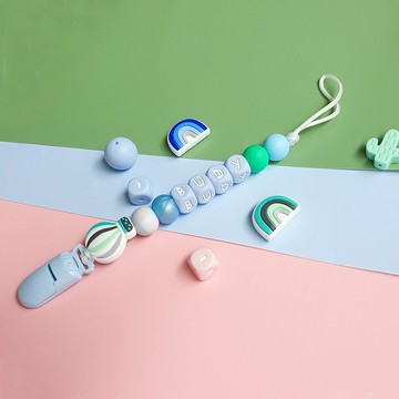 【客製】長款 奶嘴鏈 奶嘴鏈夾 / 9顆珠珠 / 食用級矽膠