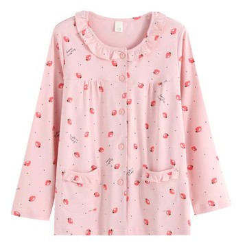 大碼女睡衣單件睡衣女上衣春秋季純棉長袖女睡衣秋冬老年人女睡衣