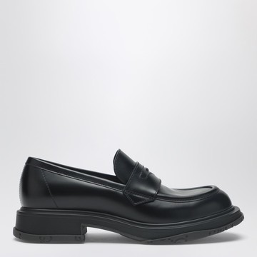 Black leather loafer with logo