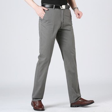 褲子男寬松純棉男士休閑褲直筒商務中老年人男褲春夏款高腰爸爸裝