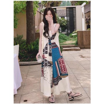 波西米亞民族風印花吊帶褲長款女夏季新款顯瘦闊腿褲薄款連體褲潮