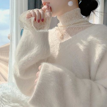 2025年新款粉色仿羊絨衫毛衣女內搭秋冬寬松外穿慵懶風上衣春秋