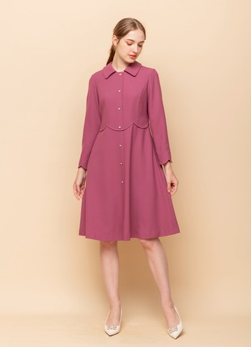 知性恬亮純色花瓣飾仿毛洋裝