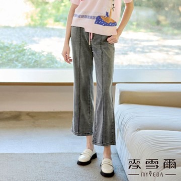 MYVEGA麥雪爾 撞色車線織條水洗牛仔長褲-灰