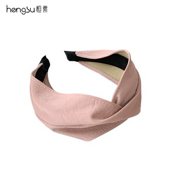 發帶女洗臉夏寬松復古純色Pu皮質超寬交叉頭箍女百搭外出發箍簡約