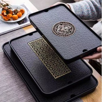 烏金瓷石茶盤家用小型茶臺儲水排水式干泡臺石頭輕奢現代托盤茶盤