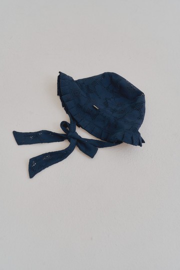 handmade lace pleated hat 手工細節百褶帽 navy blue 深邃藍
