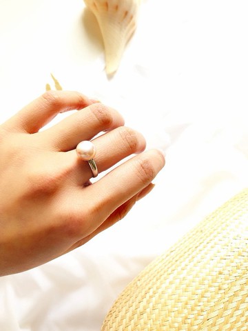 復古精緻珍珠銀單石戒指