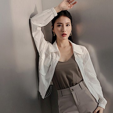 OB嚴選中大尺碼-涼感．抗UV翻領雙口袋冰河系防曬外套《EA3650》