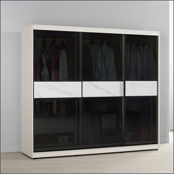 7尺被櫥式鋁框滑門衣櫥黑玻璃 收納衣櫃 推門衣櫥 【149B107514】Leader傢居館149-A213+A214+A211