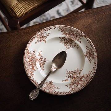 19世紀 法國百年古董 棕褐色 Longwy 餐盤