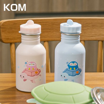 【KOM】海洋系列-不鏽鋼兒童隨身水壺水瓶350ml(附背袋)