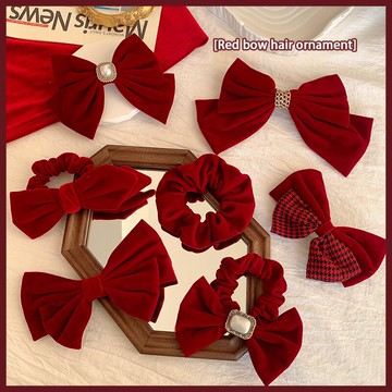 紅色蝴蝶結發夾女圣誕頭飾氣質發圈網紅后腦勺鴨嘴夾子發飾