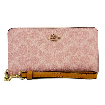 【COACH】C LOGO手掛式拉鍊零錢袋長夾(粉)
