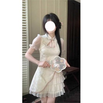 新中式輕國風改良旗袍短袖連衣裙2025夏季新款小個子收腰短款裙子