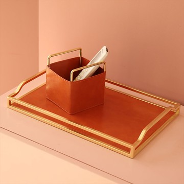 輕奢風金屬收納家居客廳茶幾托盤套裝擺件簡約樣板間軟裝搭配