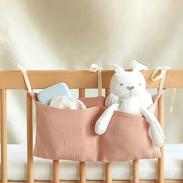 日系嬰兒床邊收納棉紗掛袋 粉色  38 x 18cm