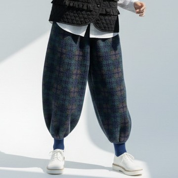 紫綠格紋羊羔絨休閒長褲 / 蘿蔔褲 褲子
