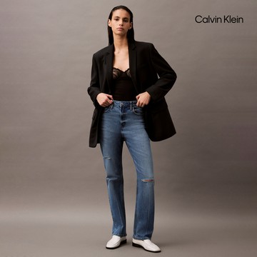 【Calvin Klein】 CK 高腰直筒牛仔褲_藍色