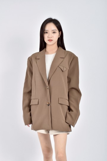 (XL) all row質感長袖單排扣棕色外套