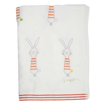 kontex QUICHE 二層紗可愛動物好眠嬰兒毯 100%純棉  橘小兔  130 x 70cm