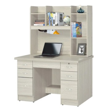 文創集 拓也4尺七抽書桌組合(二色可選＋附可調護眼燈)-120x55x166cm免組