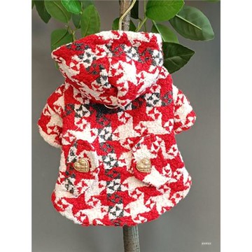 千鳥格風衣寵物狗狗衣服秋冬泰迪貓咪紅色加厚保暖帽衫外套牽引扣