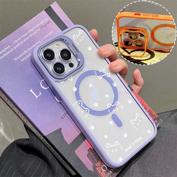 貓咪爪子 磁吸手機殼 金屬鏡頭支架 保護殼 適用於iPhone 17 16 15 14 13 12 11 Max防摔殼