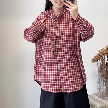 復古格紋襯衫 鬆弛感文藝穿搭388033