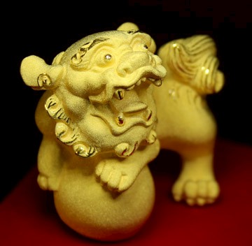 精緻鍍999純金箔 招財對獅 千足絨沙金 送禮自用皆適宜