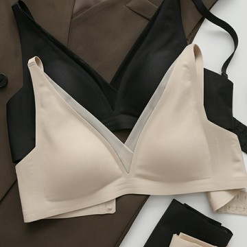 素肌良品果凍條法式內衣女三角杯夏薄款蕾絲無痕顯胸小軟支撐文胸