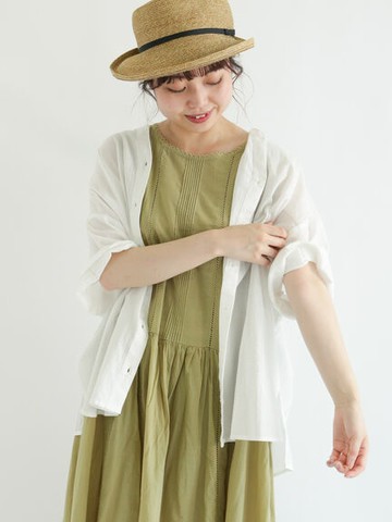 素面/條紋蝙蝠袖棉麻短袖襯衫(FL26L0A0980) - Samansa Mos2