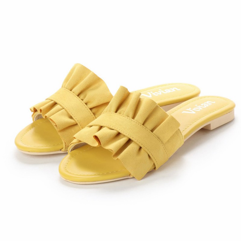 ヴィヴィアン Vivian フリルアッパーフラットソールサンダル イエロースエード 通販 Lineポイント最大get Lineショッピング