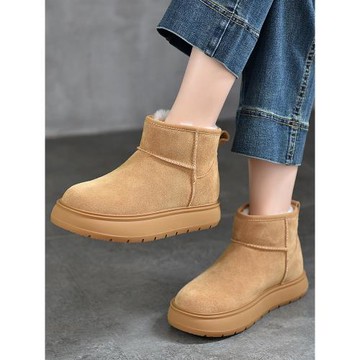 加厚保暖雪地靴女真皮2025新款冬季短筒棉鞋戶外厚底加絨女鞋女款