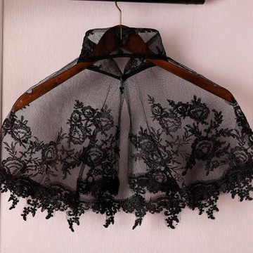 新款薄款春立領套頭睫毛蕾絲披肩薄百搭寬松薄時尚短款小外套斗篷