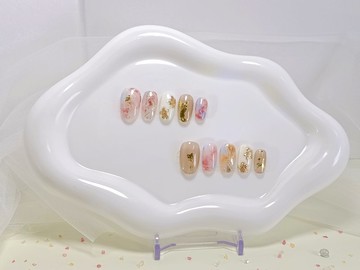【YUE】櫻霧金箔 - 粉櫻葉脈金箔穿戴甲 S碼