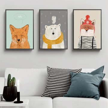 北極熊和狐狸　動物系列　裝飾掛畫　台灣製造 - A款－黑框-40*60cm