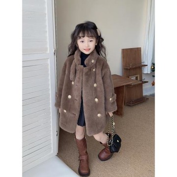 盼盼熊女童皮草外套冬裝兒童皮毛一體仿水貂絨毛毛大衣女孩中長款
