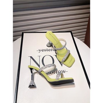 顯白外穿高跟一字拖鞋2025新款夏絕美仙女水鉆方頭金屬細跟涼拖鞋