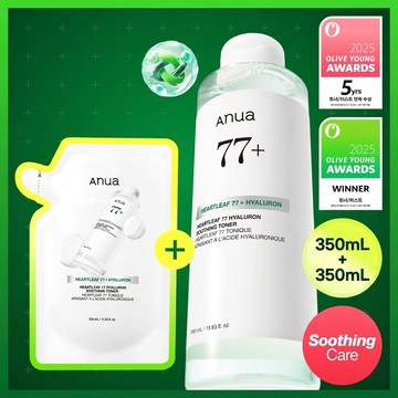 Anua Heartleaf 77 Hyaluron Soothing Toner 350ml Refill Set (+Refill 350ml)