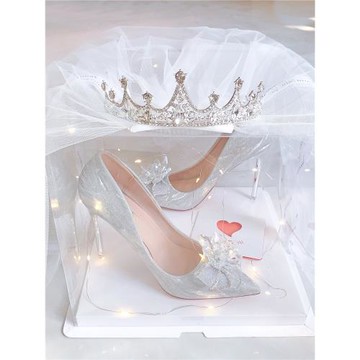 新款絕美高跟鞋18歲成年禮水晶鞋優雅細跟單鞋新娘配婚紗禮服婚鞋