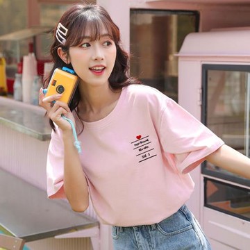 粉色純棉短袖t恤女2026年新款夏季寬松上衣半袖體恤大碼ins潮網紅