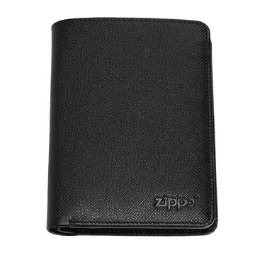 Zippo 【官方授權店】黑色十字壓紋雙折皮夾(直立款)