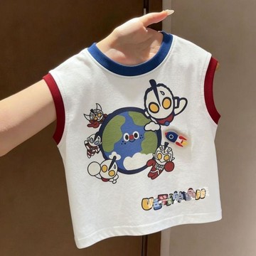 【臺灣-出貨】夏季男童卡通奧特曼印花純棉背心26新款中小童-拼色無袖上衣