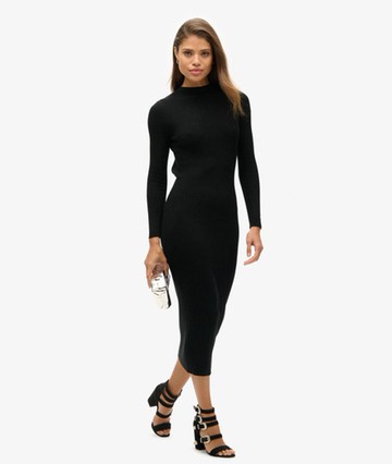 Superdry Women's Women's Backless Bodycon Midi Dress Black - Size: 12 Size: 8