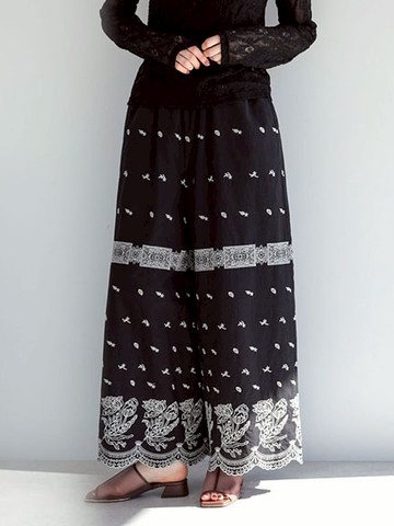 寬鬆感特色刺繡圖案長褲(06000443800) - Green Parks