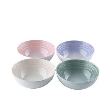 LE CREUSET 淡雅恬靜系列 早餐穀片碗 16cm 4入 貝殼粉/淡粉紫/湖水綠/蛋白霜